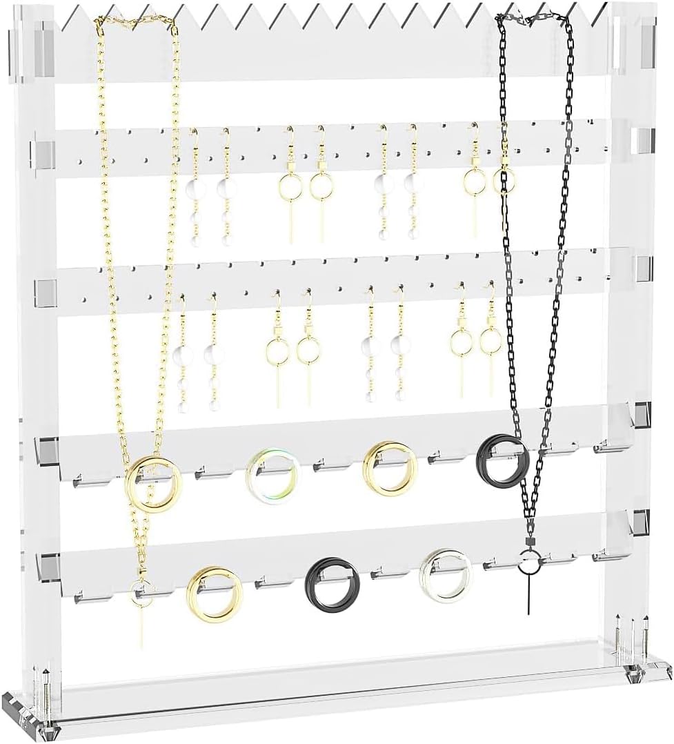 Coward Acrylic Jewelry Holder Stand, Tabletop Necklace Earring Ring Jewelry Easel Display,Tabletop Earring Jewelry Holder Organizer for Home Use (5layer)