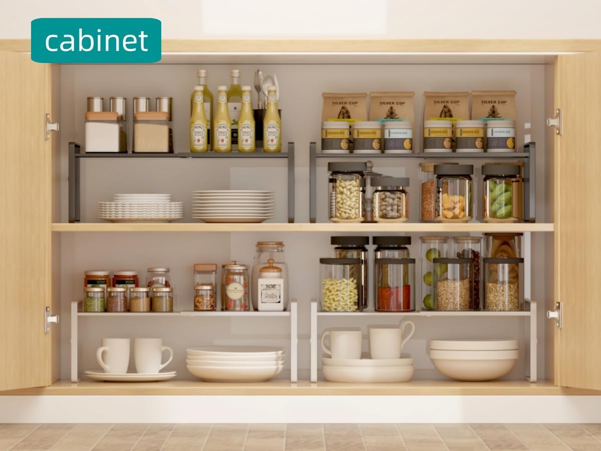 Expandable Cabinet Shelf Organizer Riser for Kitchen Pantry Cupboard Under Sink Countertop,kitchen cabinet shelf
