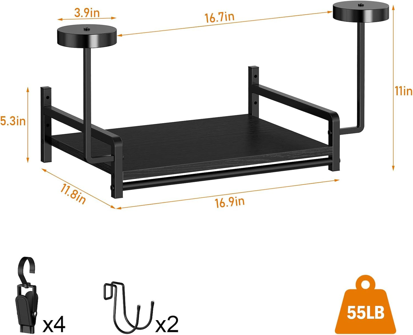 OYEAL Helmet Rack Wall Mount Black Motorcycle Helmet Holder with Shelf, Gear Storage Rack with Hooks, 4 Glove Clips for Motorcycle Accessories