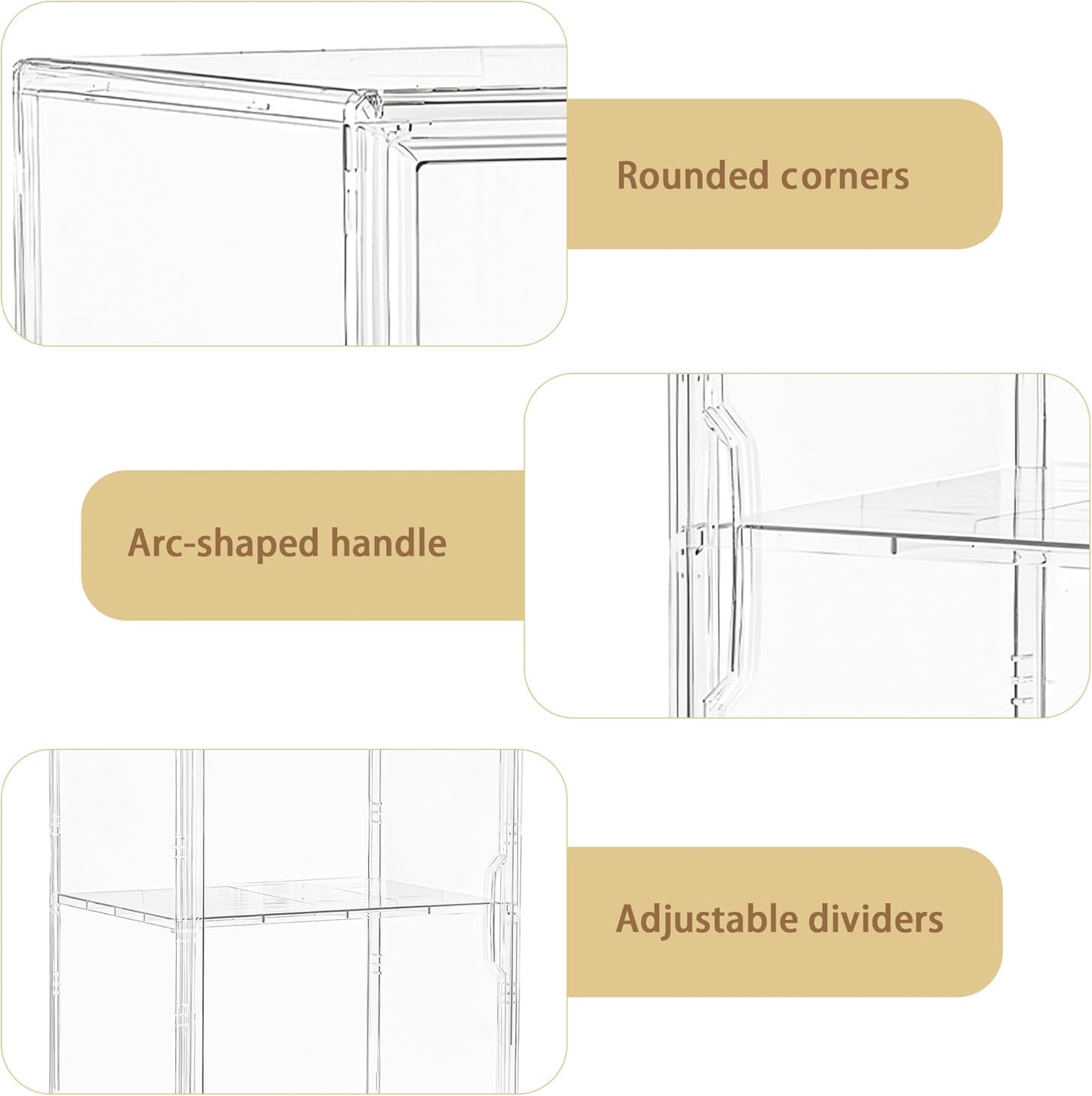 Attelite Large Clear Acrylic Display Case Shoe Storage Boxes With An Adjustable Divider,2 Pack 2 Tiers Clear Plastic Stackable Storage Bins With Lids Display Acrylic Box With Magnetic Door