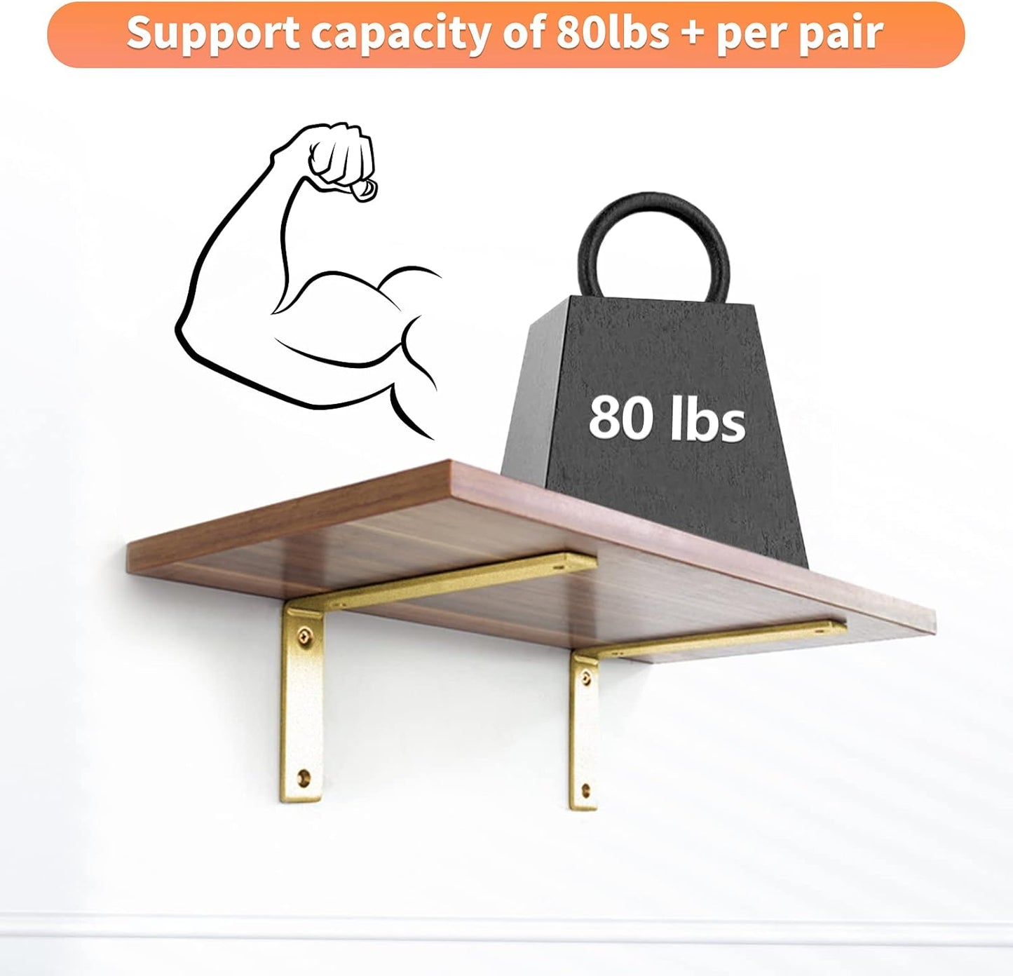 L Shelf Brackets 10 inch, Gold Heavy Duty Iron Shelf Brackets, Industrial Modern Floating Shelf Support for Wall Mount Shelves