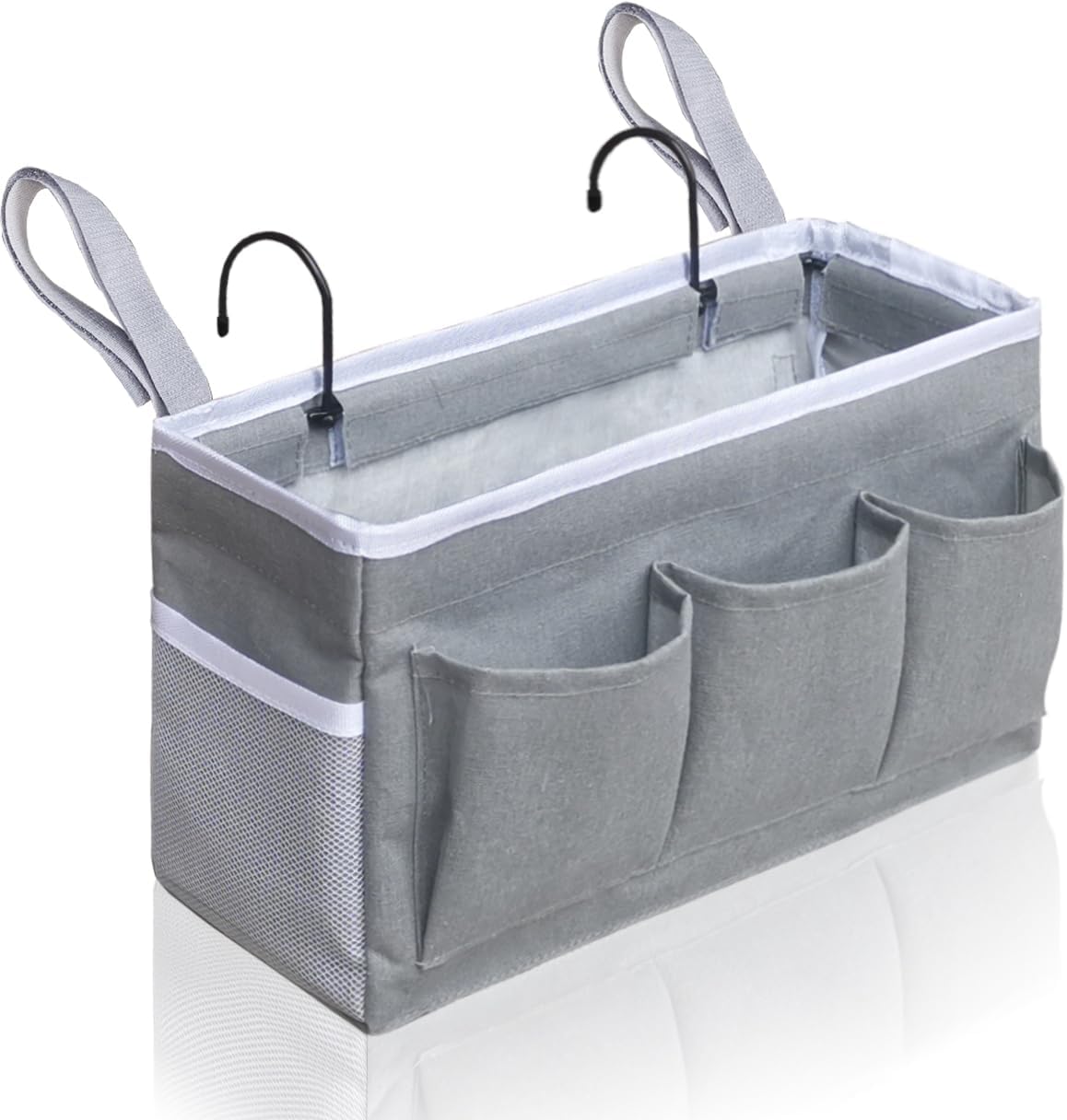 Beside Caddy Storage Organizer, Hanging Bag Holder with Pockets for Bedroom, Loft Bed Tent, Bed Curtain, Top Bunk bed Shelf Accessories Bedside Caddy 3-pocket (Gray_1pcs)