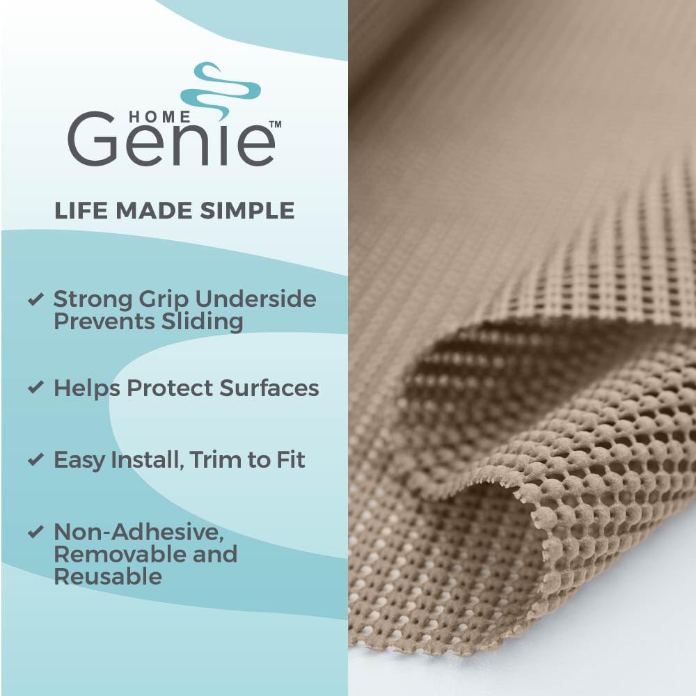 HOME GENIE Shelf Drawer and Cabinet Liner, Durable with Strong Grip, 12 in x 20 FT, Non Adhesive Liners Protect Kitchen Cabinets and Cupboard, Pantry, Bathroom Drawers and Shelves, Desks, Light Taupe