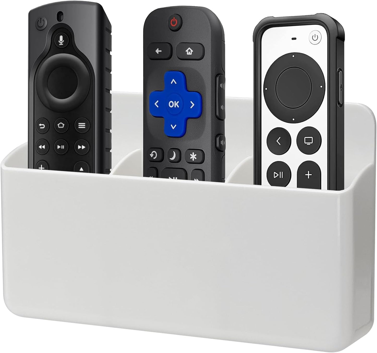 3 Slot Remote Control Holder Wall TV Remote Holder Self Adhesive Marker Holder, Wall Pen Holder Stroage for Home Office School (White)