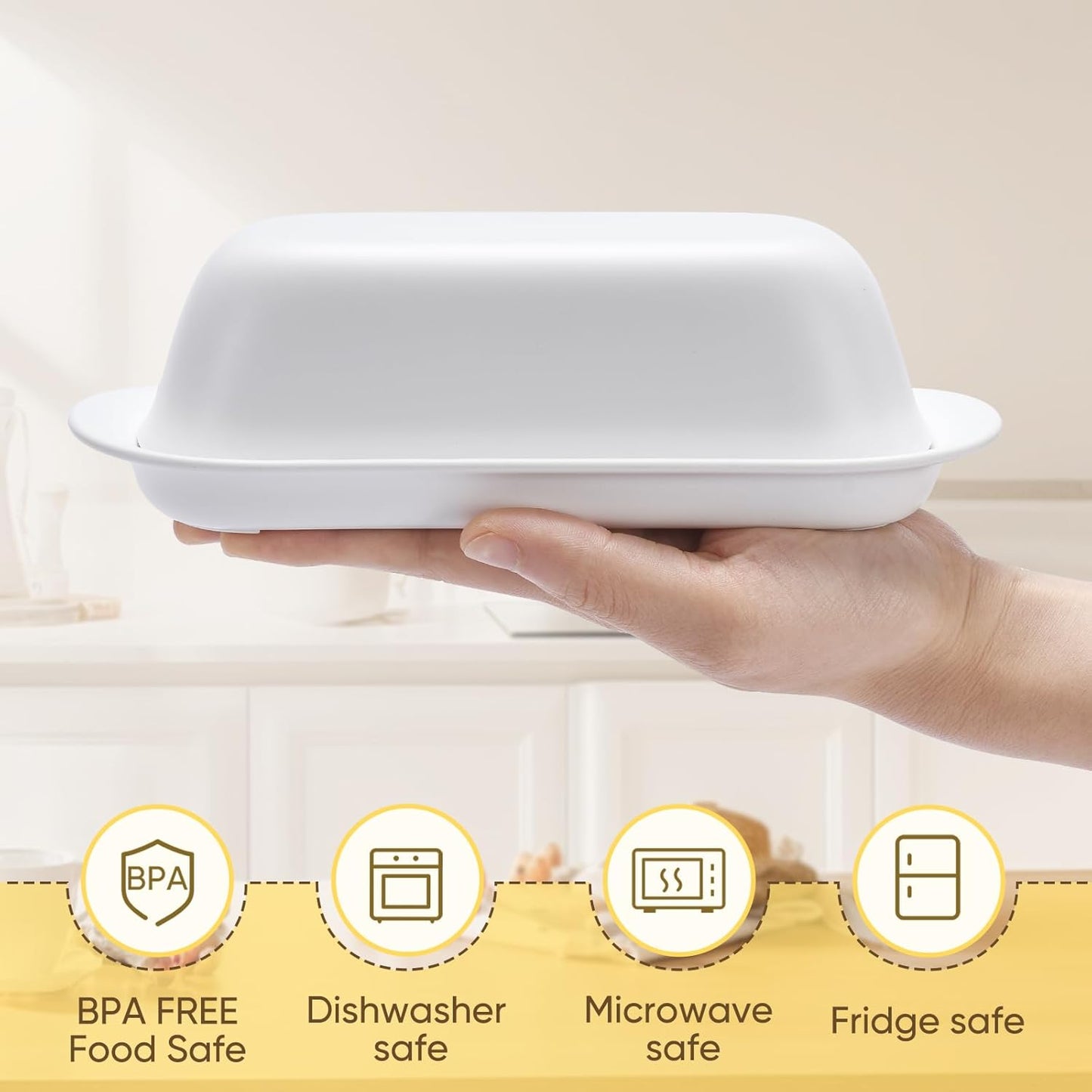 Butter Dish with Lid, Butter Keeper, Easy Scoop,Butter Container Holds for East/West Coast Butter, Dishwasher Safe (White)
