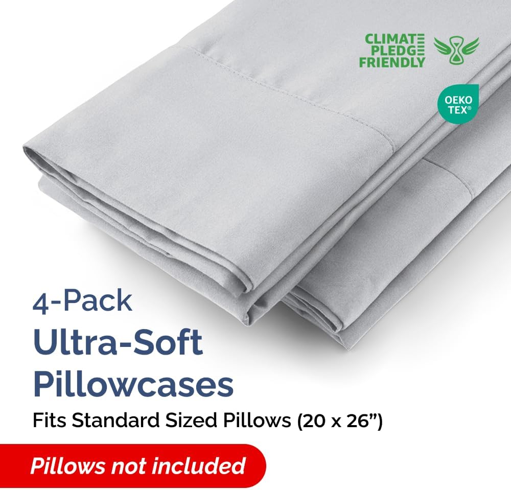 Standard Pillow Cases - 4 Pack - Super Soft Pillowcase Covers - Envelope Enclosure - Hotel Quality Pillow Protectors - Wrinkle Free, Fade & Stain Resistant - Machine Washable - 20" x 26" (Steel Blue)