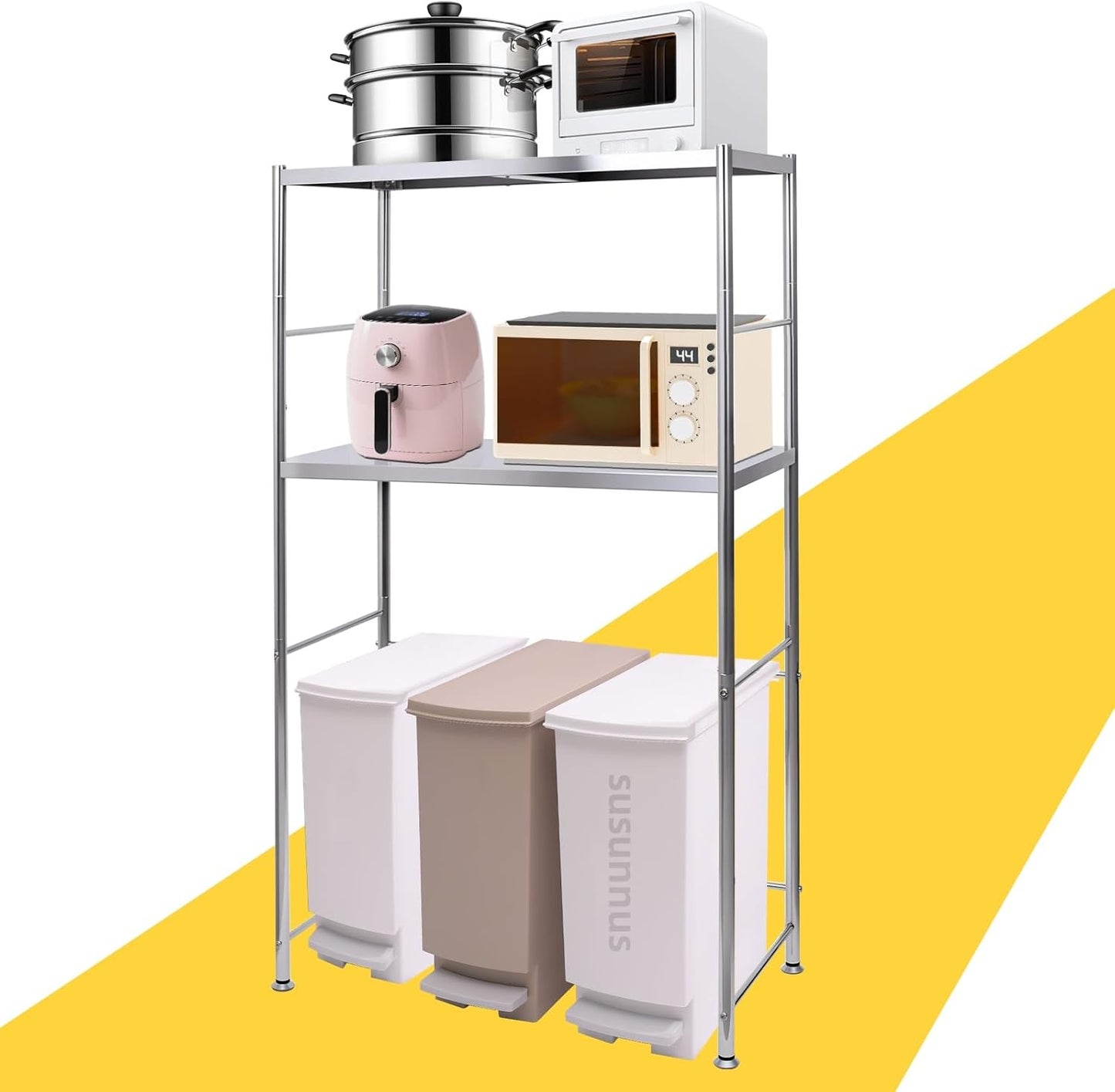 susunnus Stainless Steel Shelf,Kitchen Storage Shelves,Microwave and Mini Fridge Shelf,Laundry Machine Rack, Adjustable Height,Open Lower Tier,Laundry Room, Repository (2tier(31.5 * 15.7 * 53.1in))