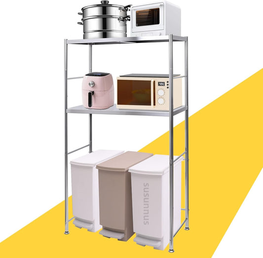 susunnus Stainless Steel Shelf,Kitchen Storage Shelves,Microwave and Mini Fridge Shelf,Laundry Machine Rack, Adjustable Height,Open Lower Tier,Laundry Room, Repository (2tier(31.5 * 15.7 * 53.1in))
