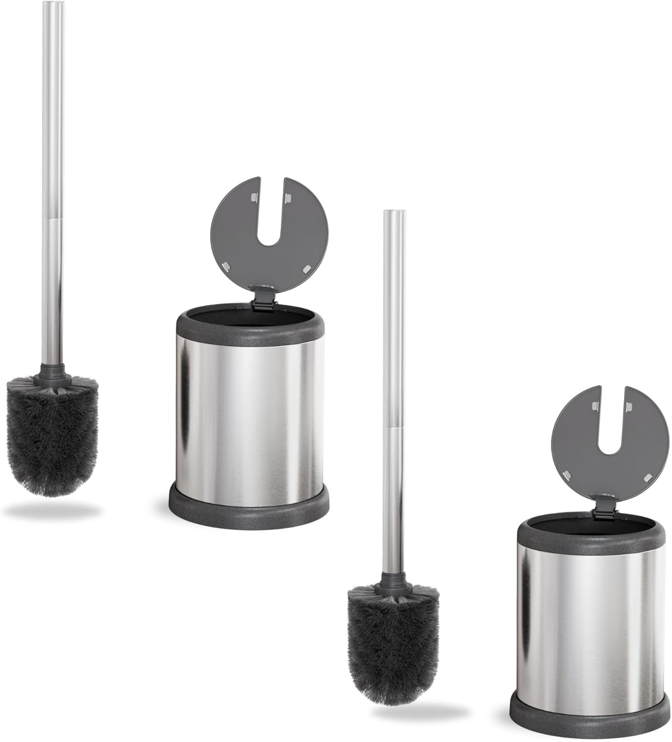 ToiletTree Products Toilet Brush with Lid - Sleek Toilet Bowl Brush and Holder - Toilet Scrubber Brush Set with Heavy-Weight Base - Lidded Toilet Bowl Cleaner Brush and Holder - Chrome (2 Pack)
