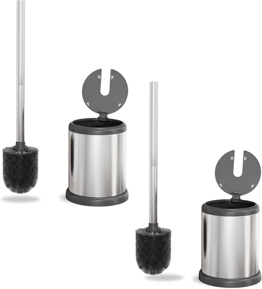ToiletTree Products Toilet Brush with Lid - Sleek Toilet Bowl Brush and Holder - Toilet Scrubber Brush Set with Heavy-Weight Base - Lidded Toilet Bowl Cleaner Brush and Holder - Chrome (2 Pack)