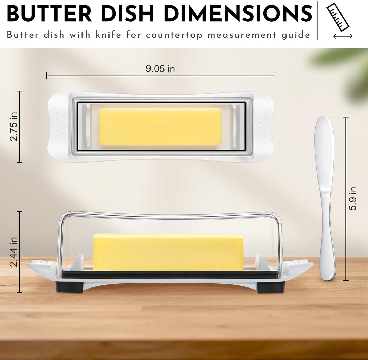 Butter Disher with Lid, IKOCO Butter Keeper Container for Refrigerator and Countertop Use with Butter Knife, White