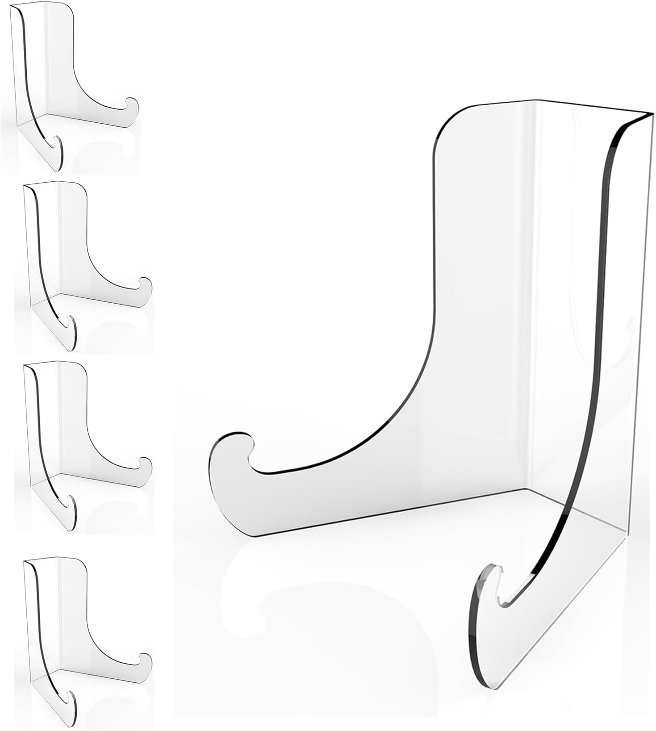 Boloyo Flat Back Acrylic Plate Display Stand , 4.5 Inch 5PC Clear Acrylic Display Holder Easel Base for Home Office Kitchen School Art Display