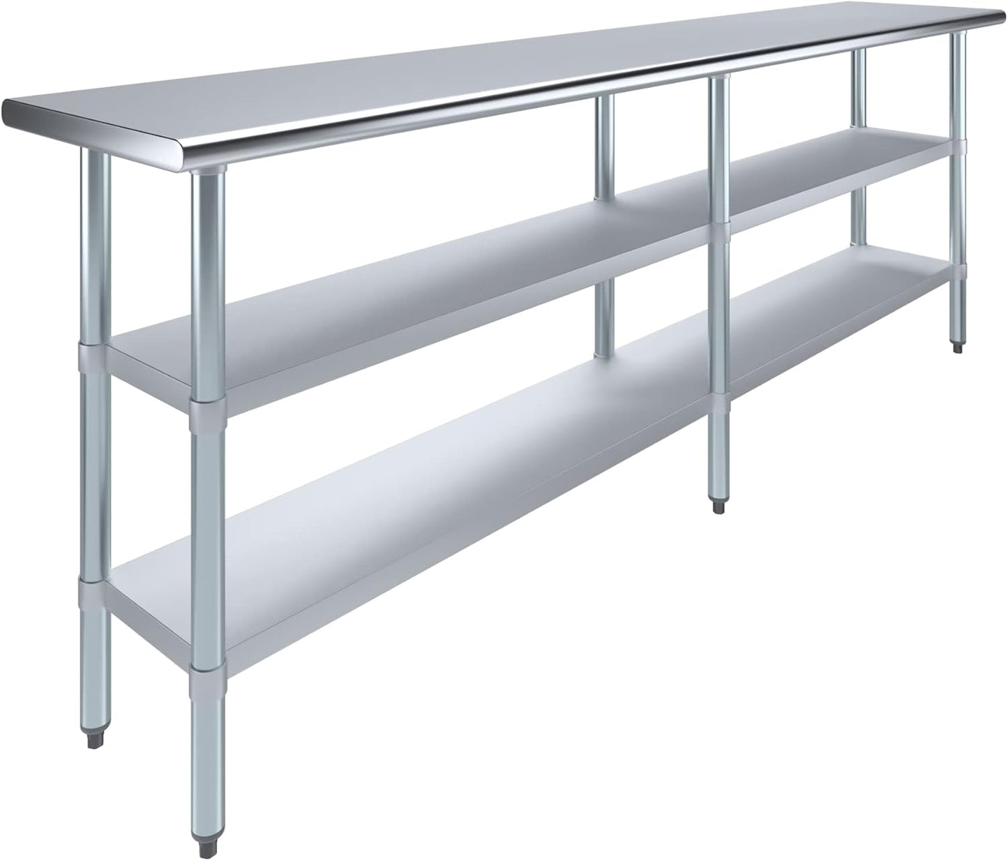 AmGood Stainless Steel Work Table with 2 Shelves | NSF | Metal Utility Table (96" Long x 18" Deep)