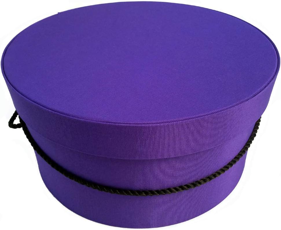 Sarah's Hat Boxes Classic Dark Purple Hat Box – 18.5" x 9.5" (Dia. x Ht.) Handmade in USA – Odorless Non-Toxic Adhesive, Cording Handle – Premium Storage for Hats & Accessories
