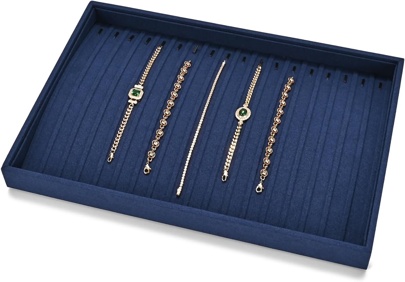 Microfiber Jewelry Trays 16 Slots Necklace Tray Necklace Bracelet Display Tray Jewelry Drawer Organizer Tray Necklace Holder for Necklace,Bracelets,Watch Storage(Blue)