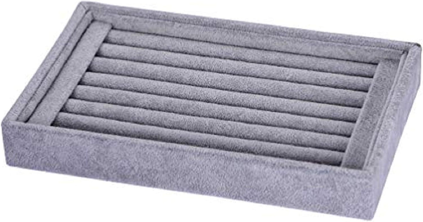 Valyria Velvet 7 Slots Ring Earrings Trays Showcase Display Jewelry Organizer (Grey)