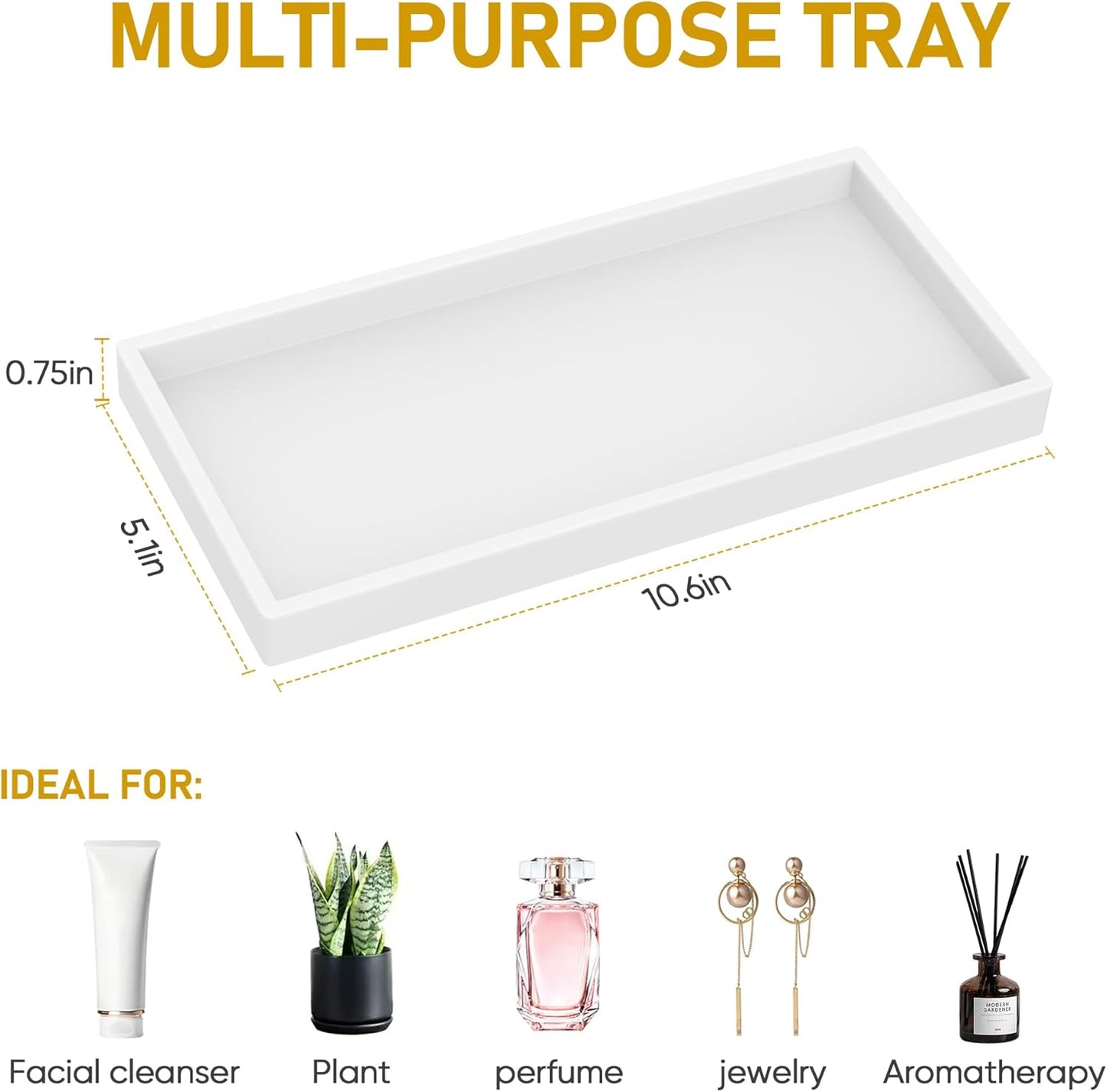 Bathroom Counter Tray,EG-SIPRO High-Grade Thickened Silicone Bathroom Vanity Tray,Shatterproof Rectangle Bathroom Tray Soap Dispenser Tray for Bathroom Countertop, Pure White, 10.6''×5.1'', (EGTRAY)