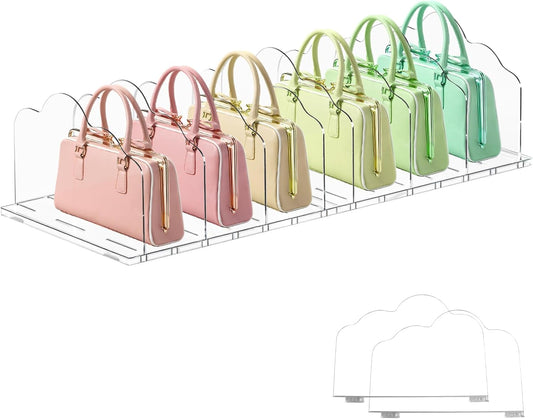 2 Pack Acrylic Handbag Organizer - 10 Adjustable Shelves for Closet & Cabinet, Clear Purse Display Stand for Women, Space-Saving Storage for Purses, Wallets & Accessories