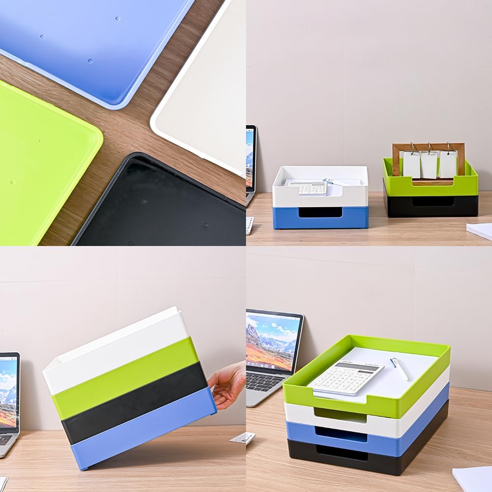 Letter-Size Tray, 2PCS Desk Drawer Organizer, A4 Stackable Plastic Paper Tray for Office, School, Home Storage and Holiday Party Organizer for Christmas Ornament Decorations (2X Black)