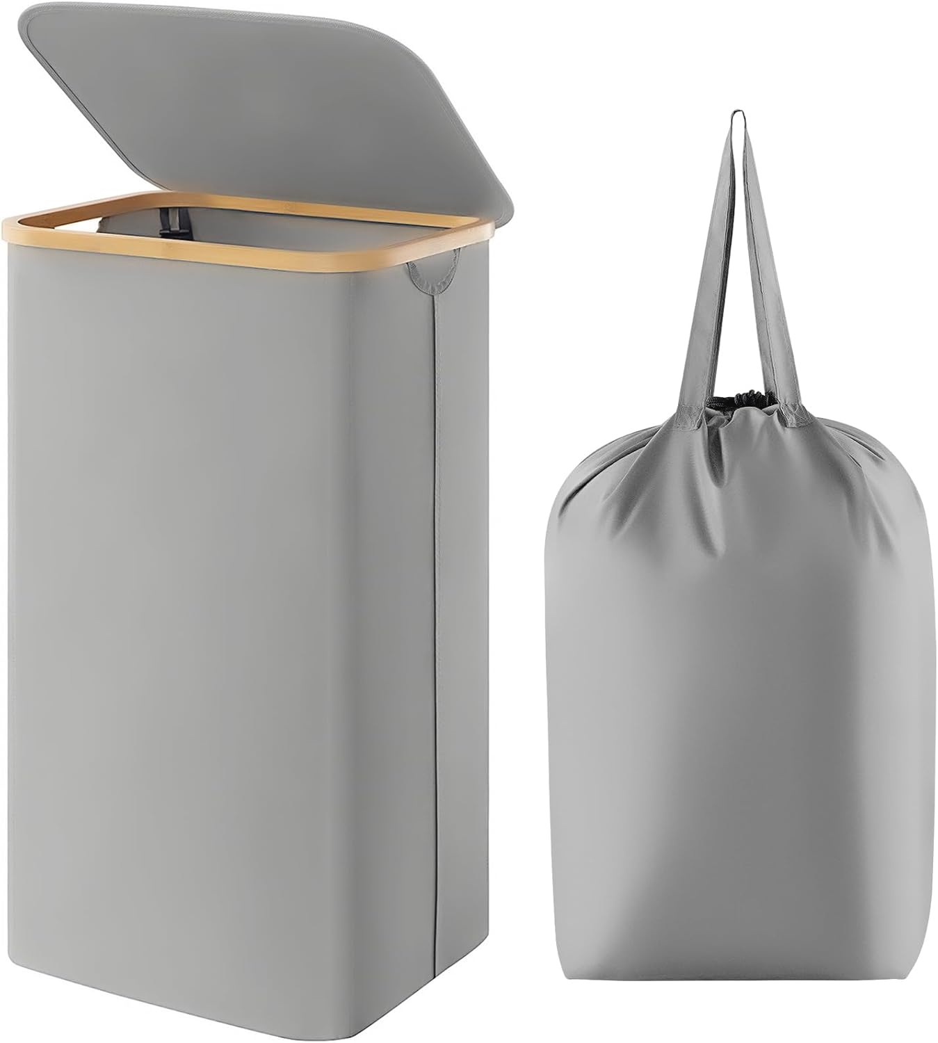 Lifewit 100L Laundry Basket with Lid, Clothes Hampers for Laundry with Bamboo Handles and A Removable Laundry Bag, Large Foldable Hamper for Bedroom, Bathroom, Dorm, Laundry Room, Silver Grey