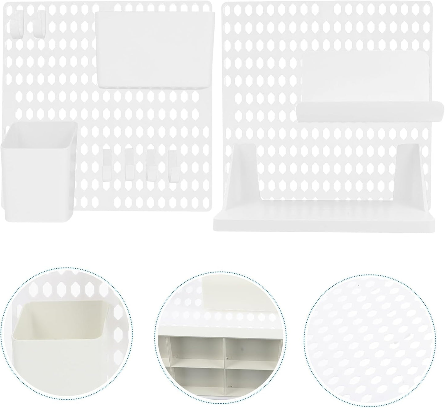 Punch Pegboard Shelf Display Wall Organizer Kit Plastic Lightweight Wall Pegboard Holder with DIY Combinations for Bedroom Bathroom Kitchen Storage Smooth Edges White