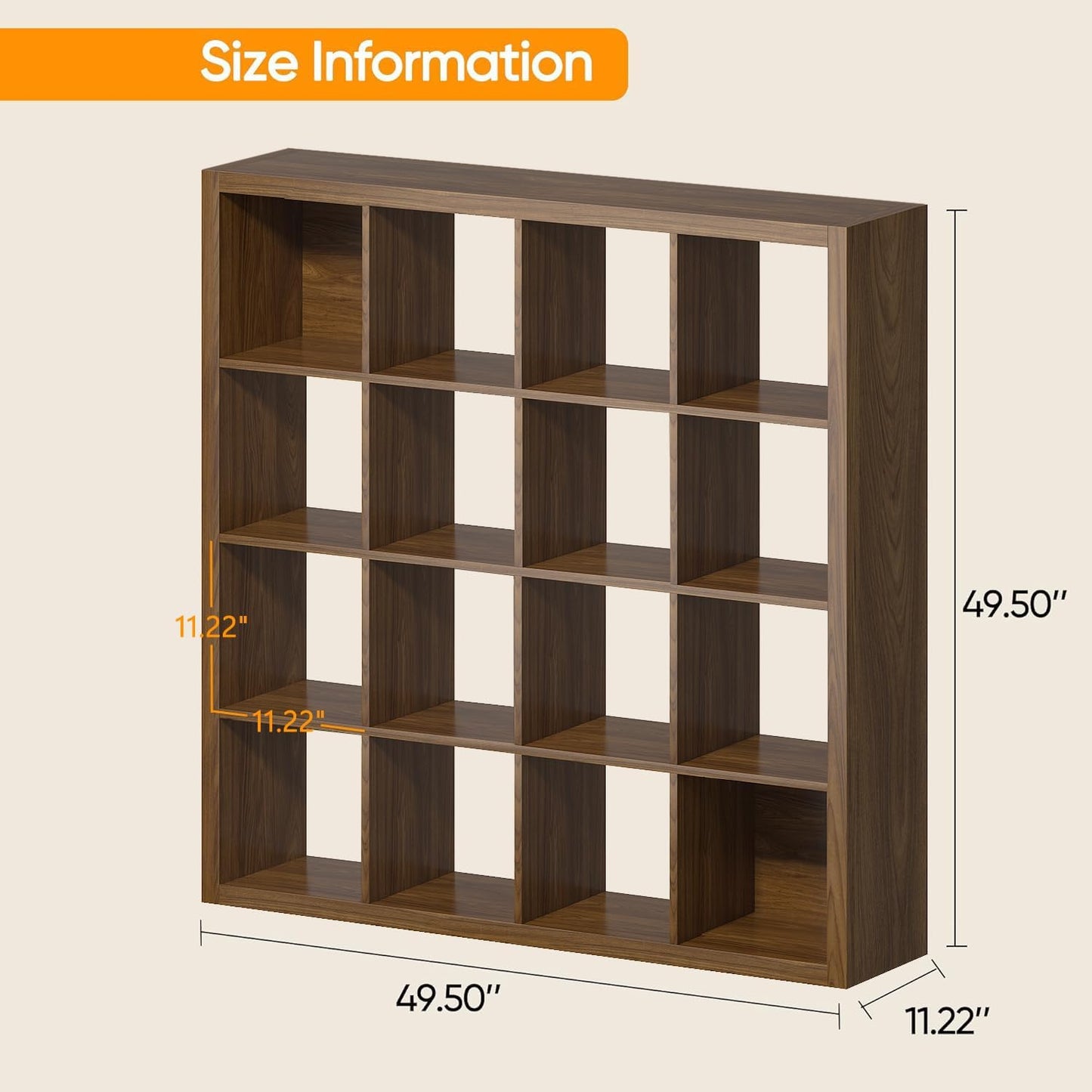 Bookshelf with Storage Bins, 16-Cube Storage Organizer Sturdy Wooden Cube Bookcase Horizontal Bookshelf with Storage, Furniture for Living Room Bedroom Office, Classic Oak