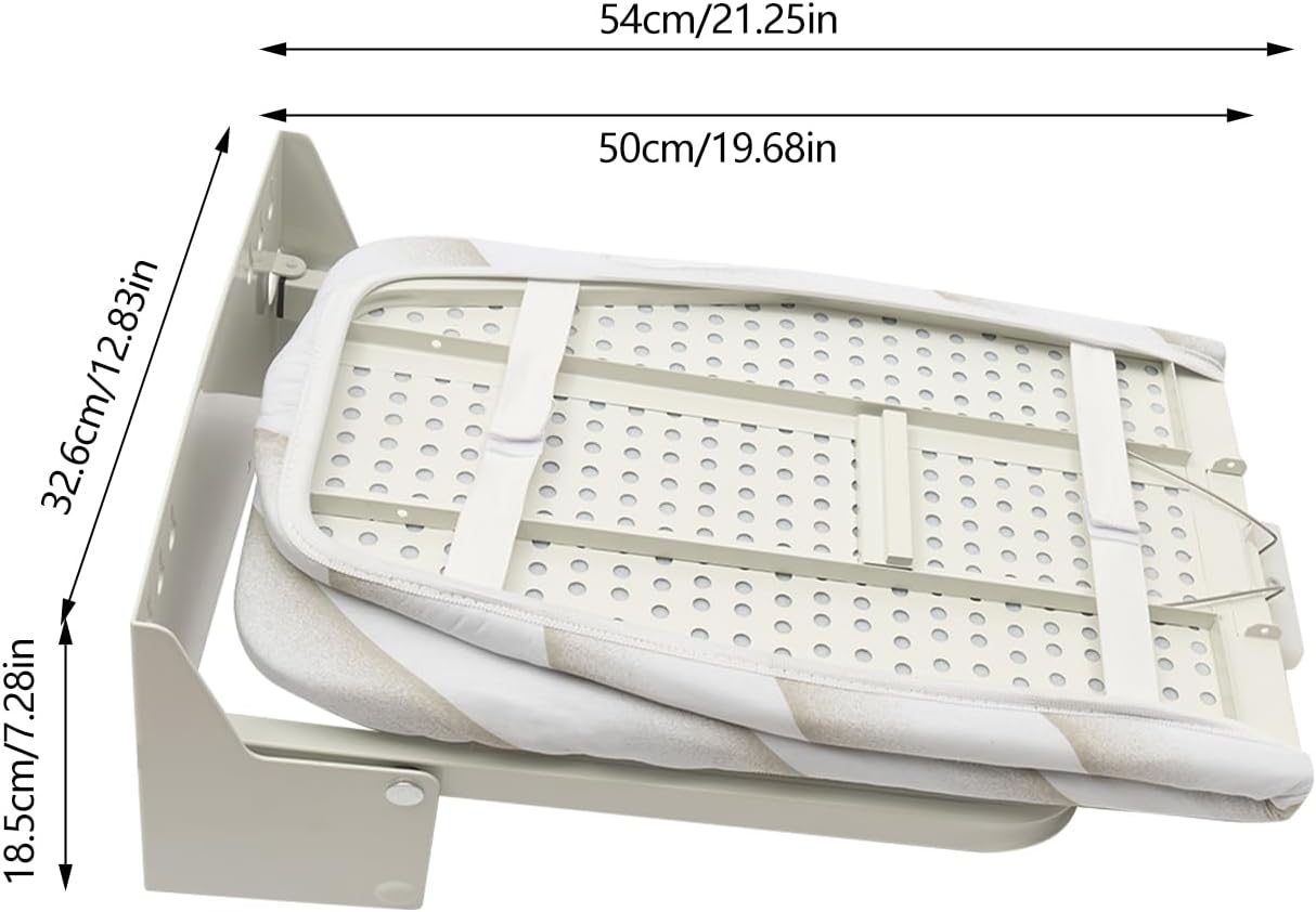 Wall Mounted Ironing Board Foldable Clothes Ironing Table Hiding 180 Degree Swivel Heavy Duty Ironing Board with a Washable Ironing Board Cover for Home Laundry Room (White)