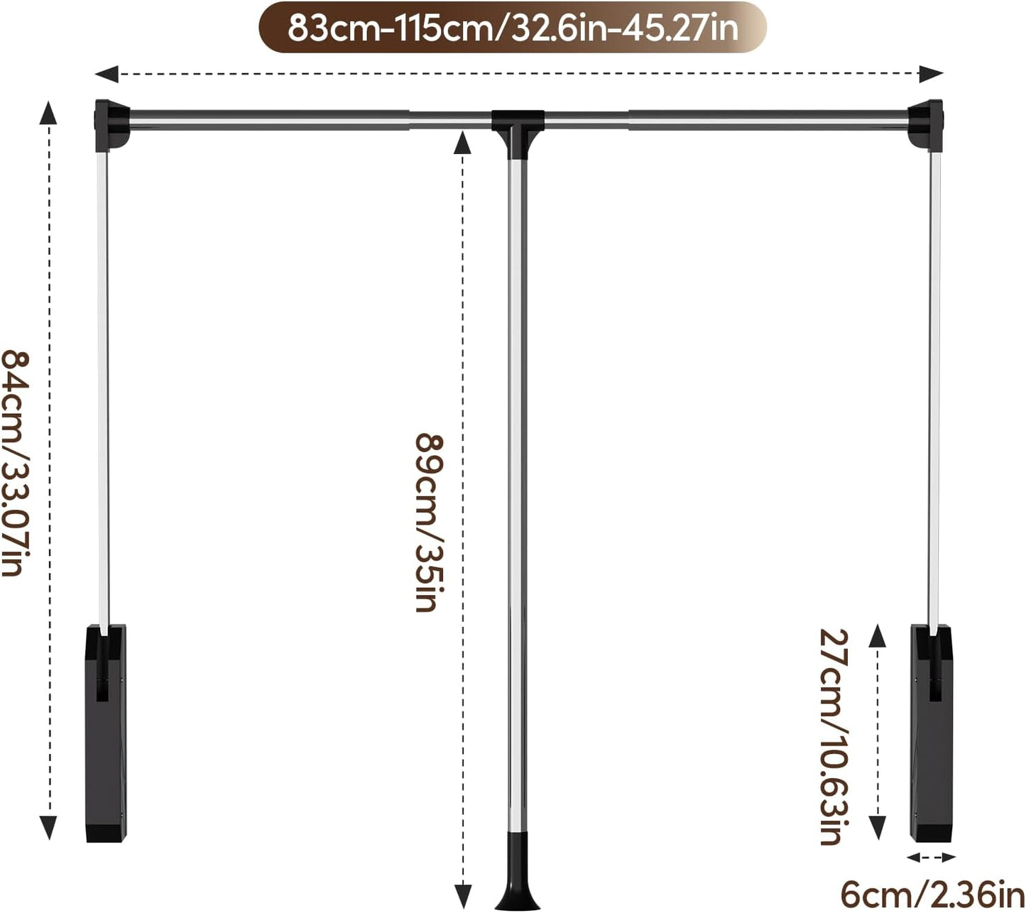 Pull Down Closet Rod, 33 lbs Load Capacity Stainless Steel Clothes Hanging Rod, Adjustable 33-45 Inch Soft-Close Wardrobe Lift Rail Organizer for Bedroom Laundry Room