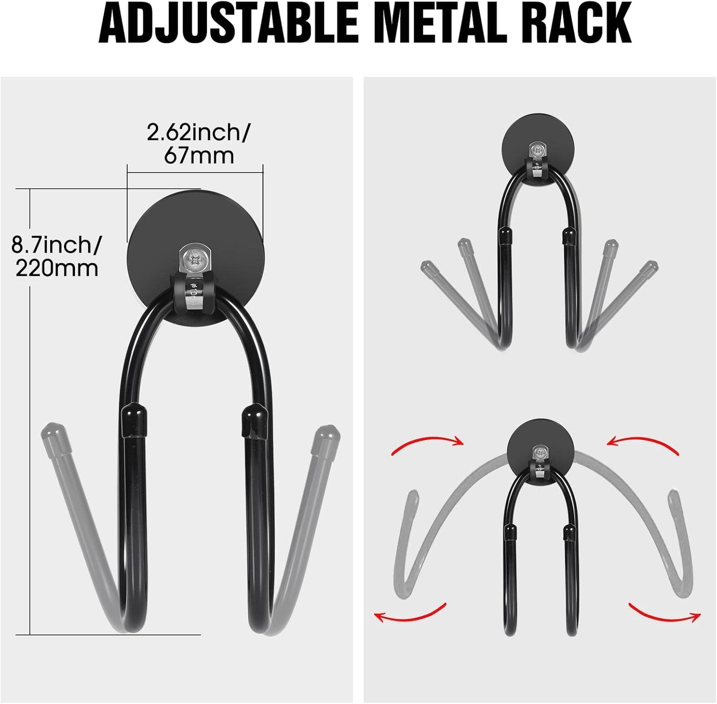 Strong Magnetic Hooks，Heavy Duty Storage Straps Tool Organizer for Extension Cords, Hoses, Cables, Ropes, Drills,Wall Mount for RV and Garage (2 PCS 50 Pounds) (Black-2PCS)