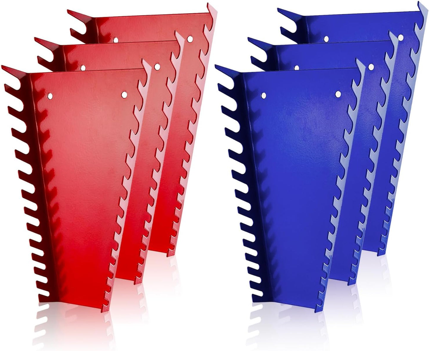 ALOANES 78-Slot Metal Wrench Organizer, Heavy Duty Wrench Organizer Tray for Tool Box, Professional Fit SAE & Metric Wrench Storage, 6 Pack Wrench Holders(Red&Blue)