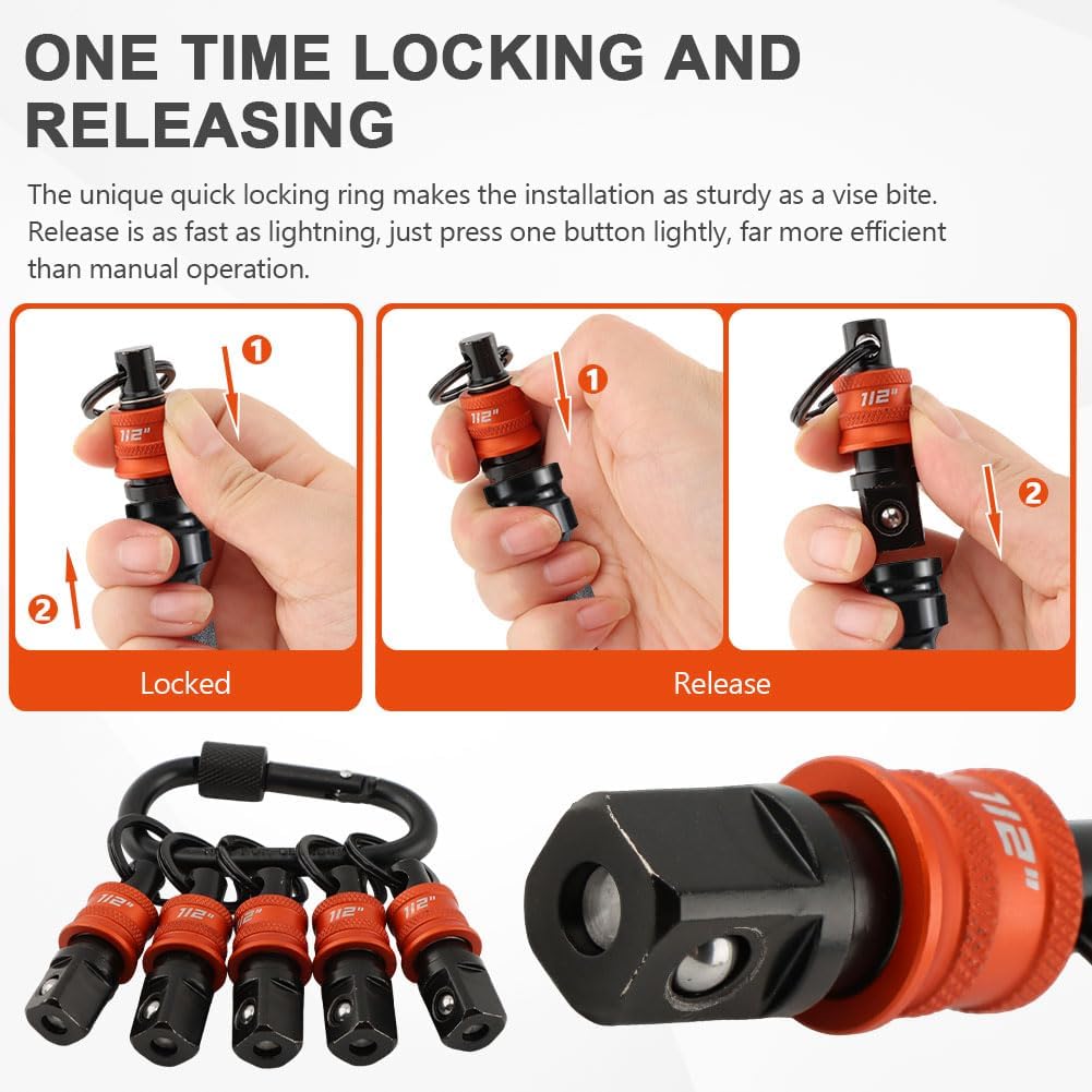5Pcs Socket Holder Key Chain, 1/2" Drive Socket Organizer Keychain Quick Release Design with Carabiner, Impact Wrench Accessories for Lineman, Electricians, Construction Crews(SIZE:1/2inch)