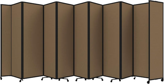 Versare Room Divider 360 Portable Wall Partition | Folding Panels | Large Freestanding Divider | Locking Wheels | Temporary Room Separator | 25' x 7'6'', Latte