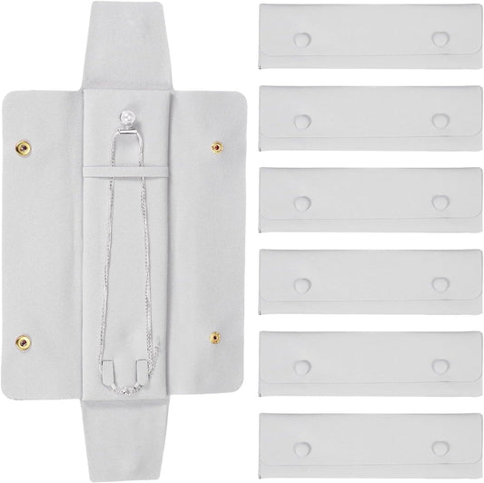 uxcell 6 Pcs Microfiber Necklace Travel Case, Necklace Pouch Storage Bag Microfiber Jewelry Travel Organizer Tangle Free for Women Gift, Gray