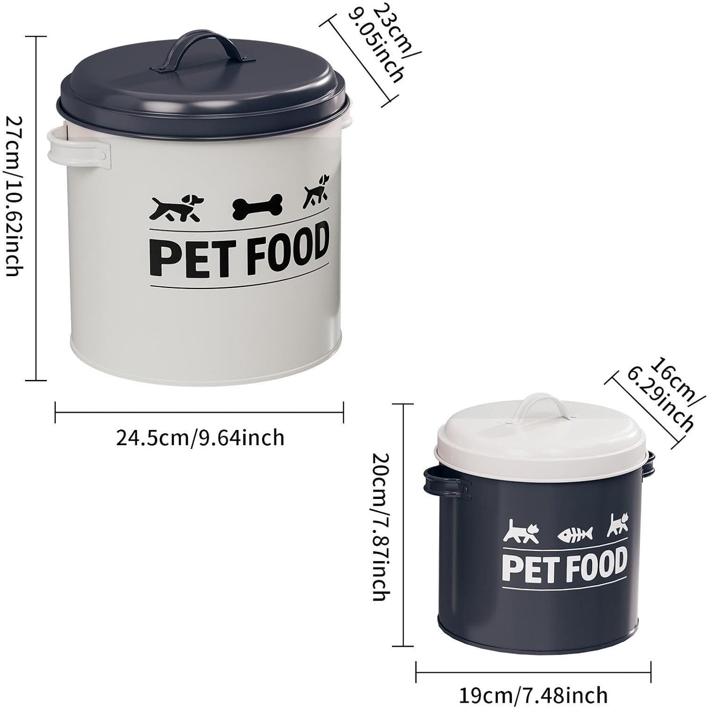 2Pcs Dog Treat Container Airtight Iron Food Canister Cat Dog Treat Bin Pet Food Storage Container for Kitchen