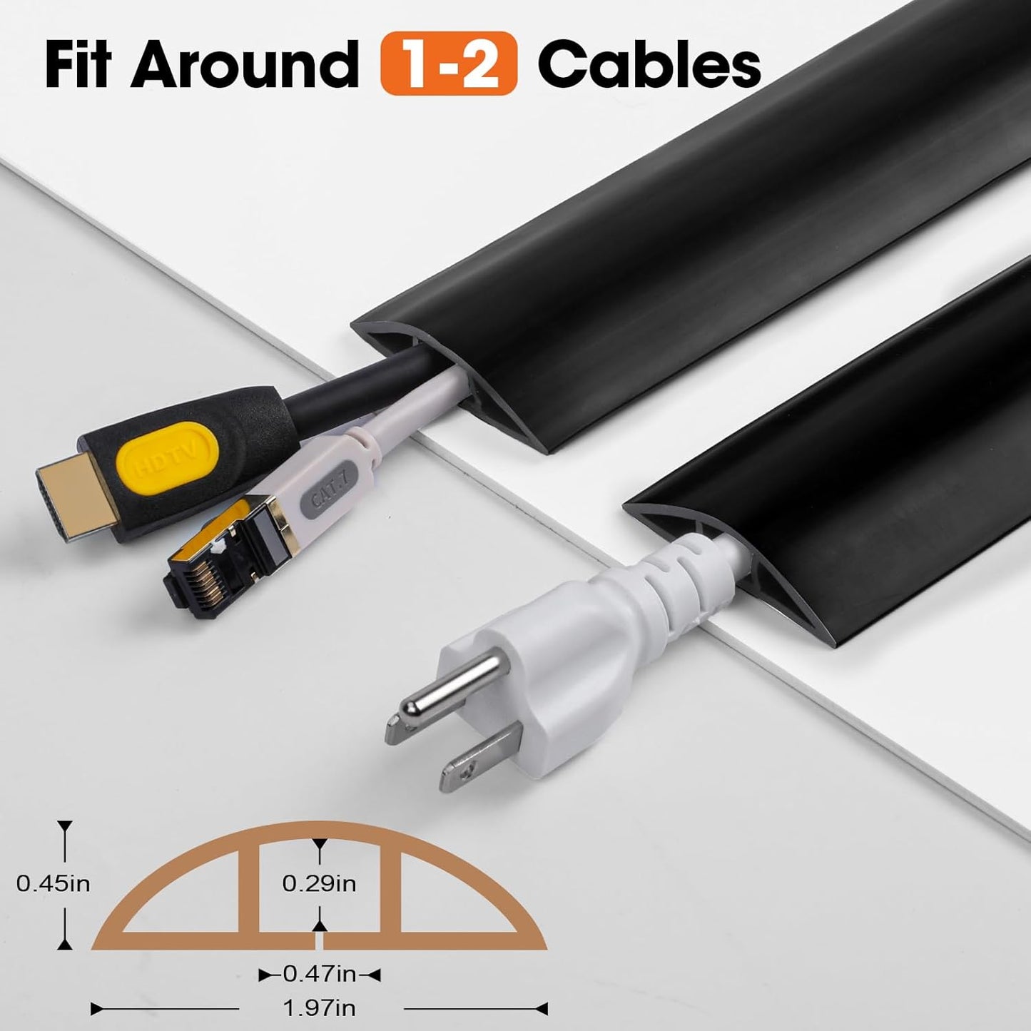 20 FT Floor Cord Cover, Cord Covers for Wires on Floor, Cord Protector, Floor Cable Cover, Hide Extension Cord Covers for Floor, Cable Cavity: 0.47" (W) x 0.29" (H), Black