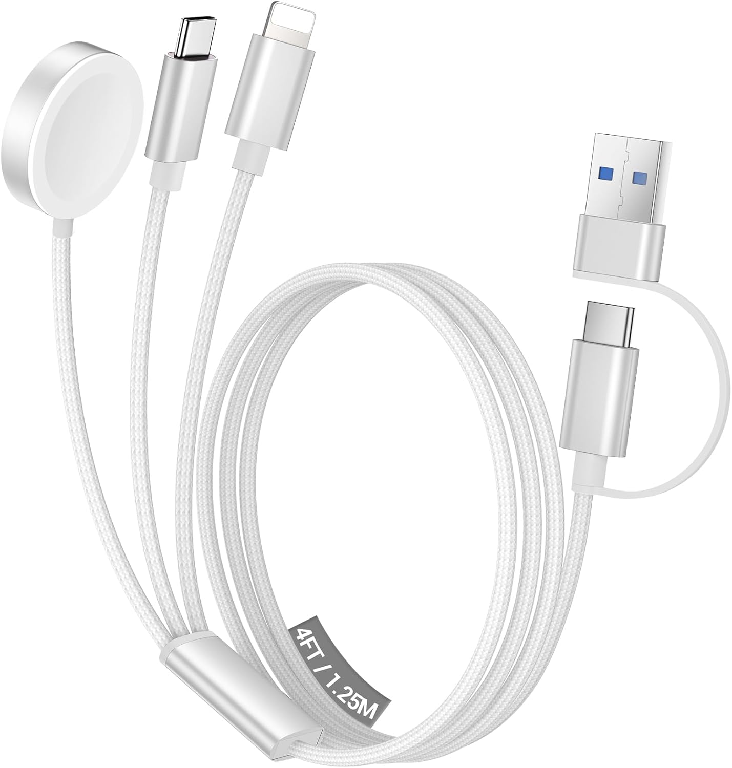 Temdan for Travel Vacation Essentials,3 in 2 USB C Cable for Apple Watch Charger/iPhone 16 Charger/Lightning,Multi Charging Cable Cord,Camping Essentials,Designed for iWatch & iPhone 16-12-4FT White