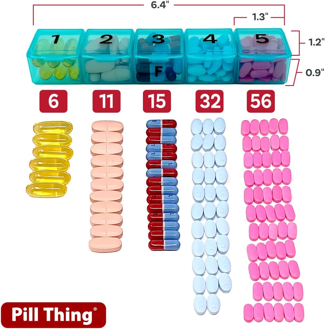 5 Times a Day Weekly Pill Box Organizer Case, Secure 7 Day Pillbox with Medication Schedule (5 Time-a-Day)