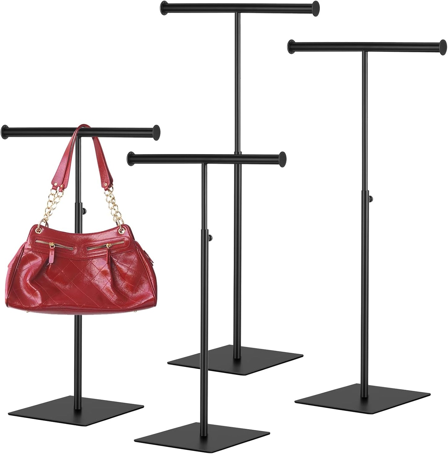 Leinuosen 4 Pcs T Shaped Purse Display Stand Necklace Display Stand Tabletop Adjustable Height Purse Hanger Rack
