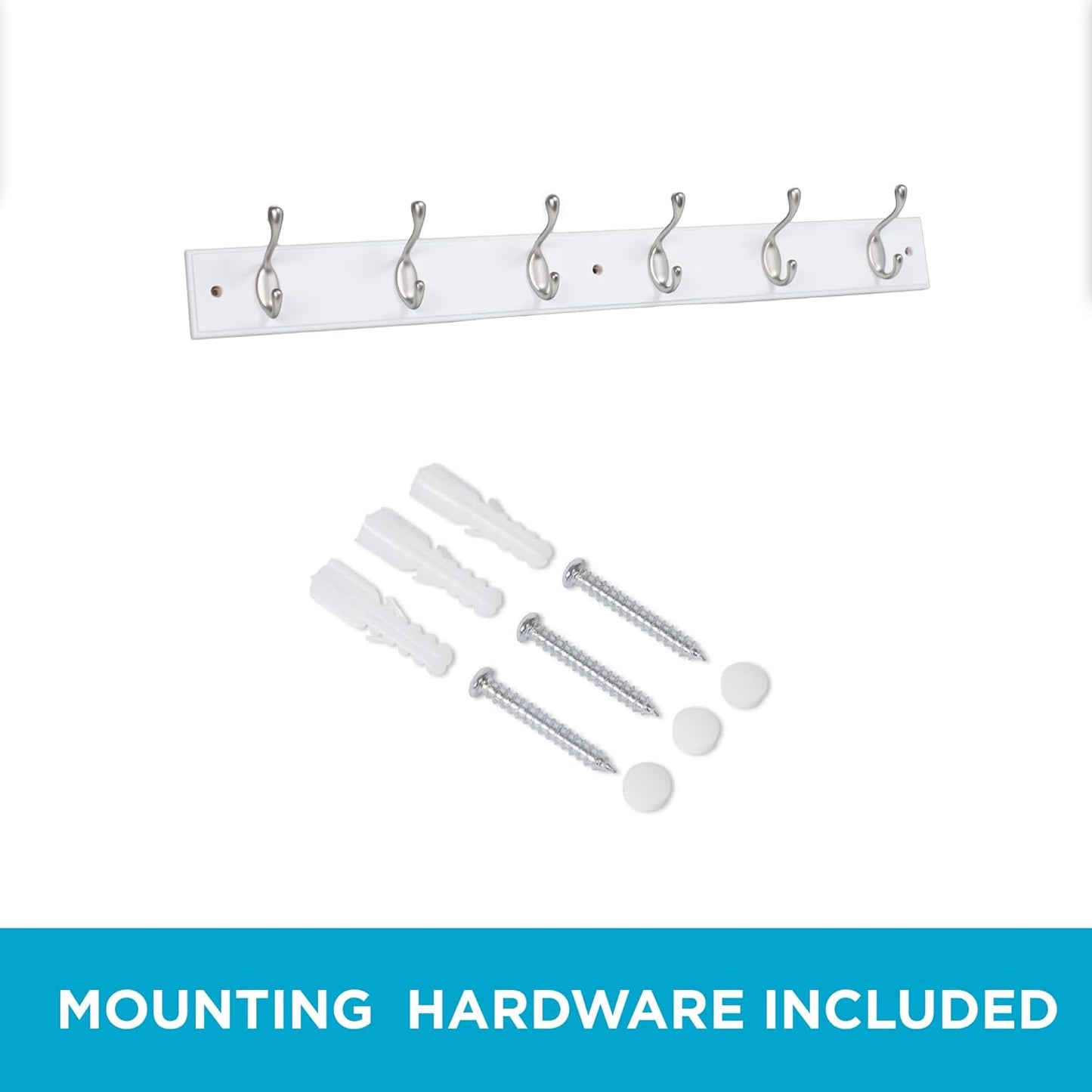 BIRDROCK HOME Oval Hook Coat and Hat Rack | 6 Hooks | 2 Pack | White Finish | Wall Mount | Satin Nickel Hooks