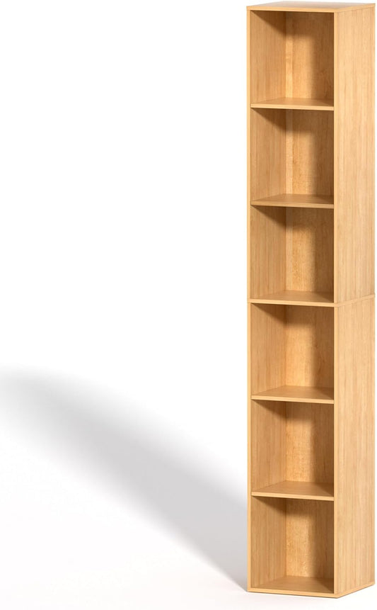 6 Cube Storage Organizer, 6 Tier Vertical Cube Bookcase Freestanding Storage Display Organizer for Home Office, Six Cubes Open Shelf Bookshelf (Oak, 6 Cube)