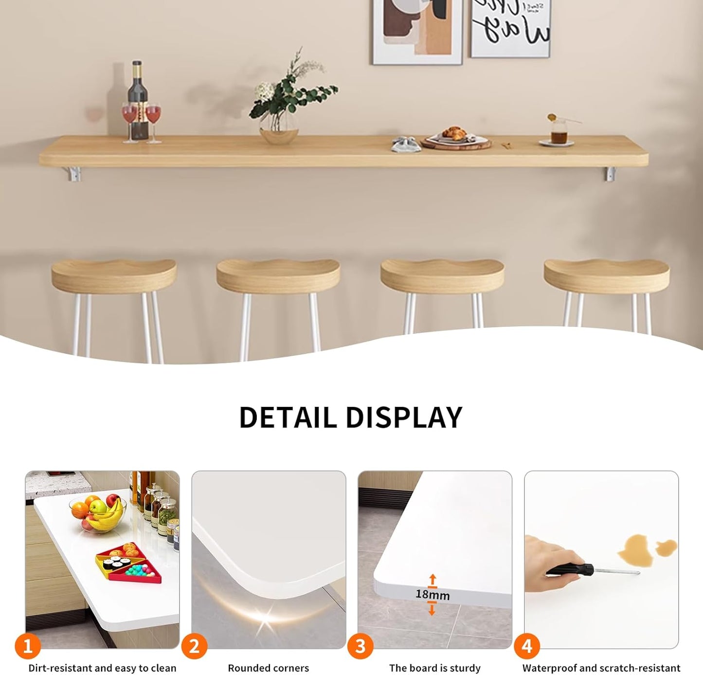 Wall Mounted Folding Wood Table, Folding Table with Heavy Duty Metal for Laundry Collapsible Shelf Brackets, Wall Mounted Desk Fold Down for Small Spaces Black 120 * 50cm/47.2”*19.7”