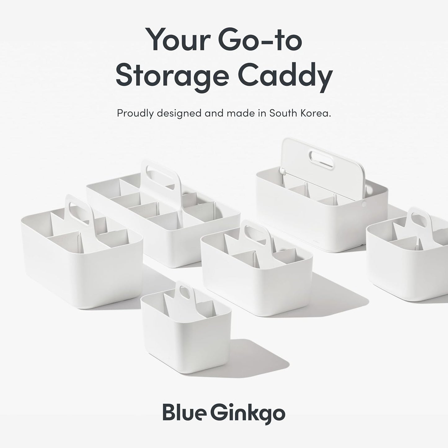 BLUE GINKGO Stackable Organizer Caddy – Korean-Made Portable Tote for Bathroom, Office, Crafts, or School Supplies (Long Rectangle, Blue)