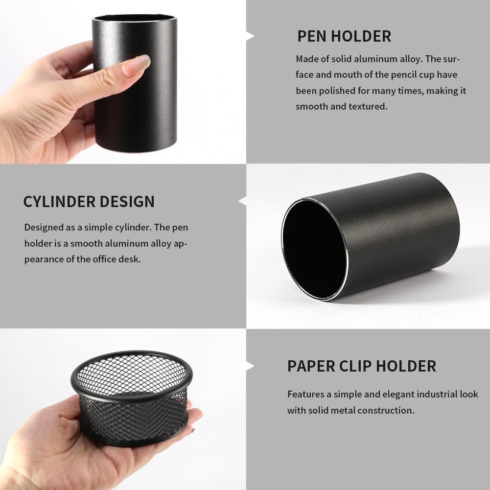 Pen Holder & Paperclip Holder, 2 Pack Aluminum Alloy Waterproof Mesh Paper Clip Holders, Desktop Dispenser Organizer for Desk Binder Clip Bobby Pin Pen, for Home Office School Supplies