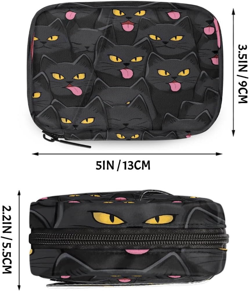 Funny Black Cat Pattern Pill Organizer Travel Medicine Case with Zipper Daily Vitamin Storage Bag Portable 8 Slot Weekly Pill Box Supplement Holder for Home Office Gym Travel