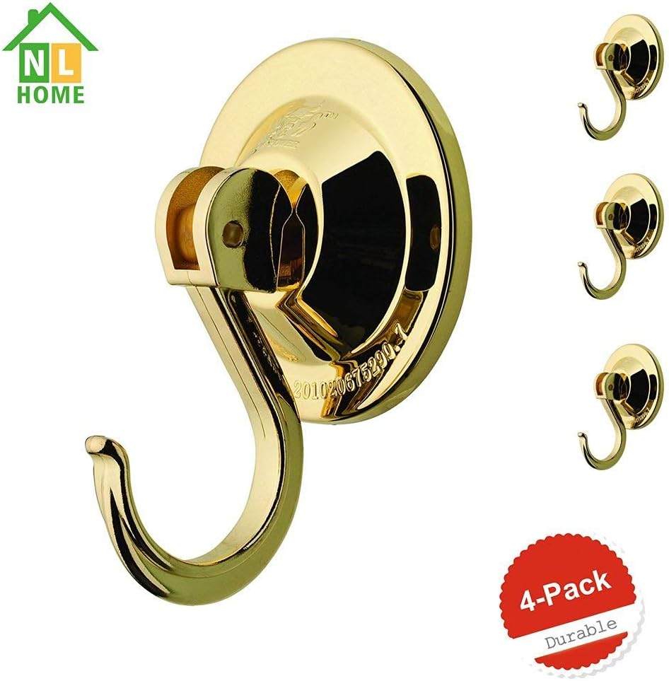 Suction Cup Wreath Hooks, Powerful Vacuum Hangers for Door or Window Wreaths, 4-Pack, Gold