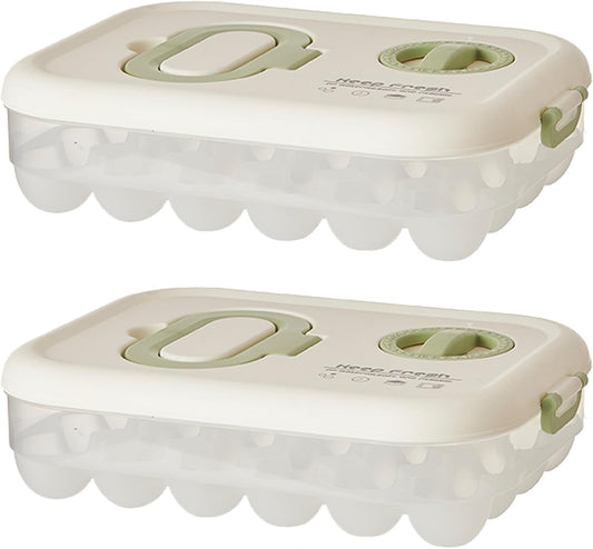 Egg Organizers for Refrigerator with Lids and Handle Home Kitchen Essentials Fridge Stackable Countertop Portable Clear Egg Containers Reusable and Storage for Keep Fresh -Pack of 2-