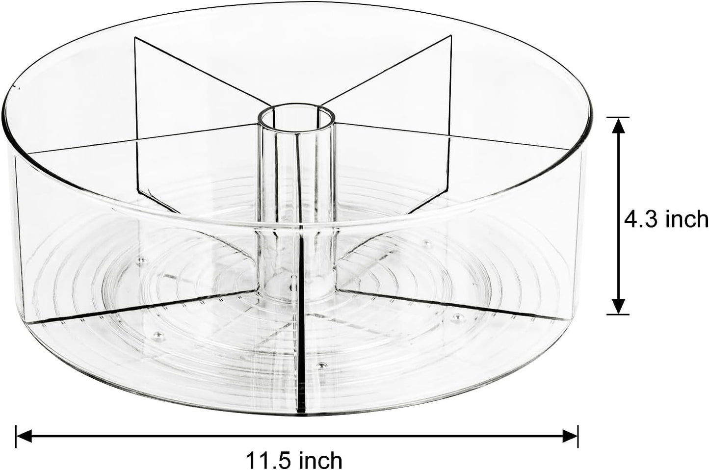 360° Rotating Makeup Organizer 11.5" Clear Turntable Lazy Susan Organizer for Vanity, Bathroom Counter, Pantry, Cabinet, Spinning Cosmetic Storage Holder with 5 Dividers for Skincare, Makeup Brushes