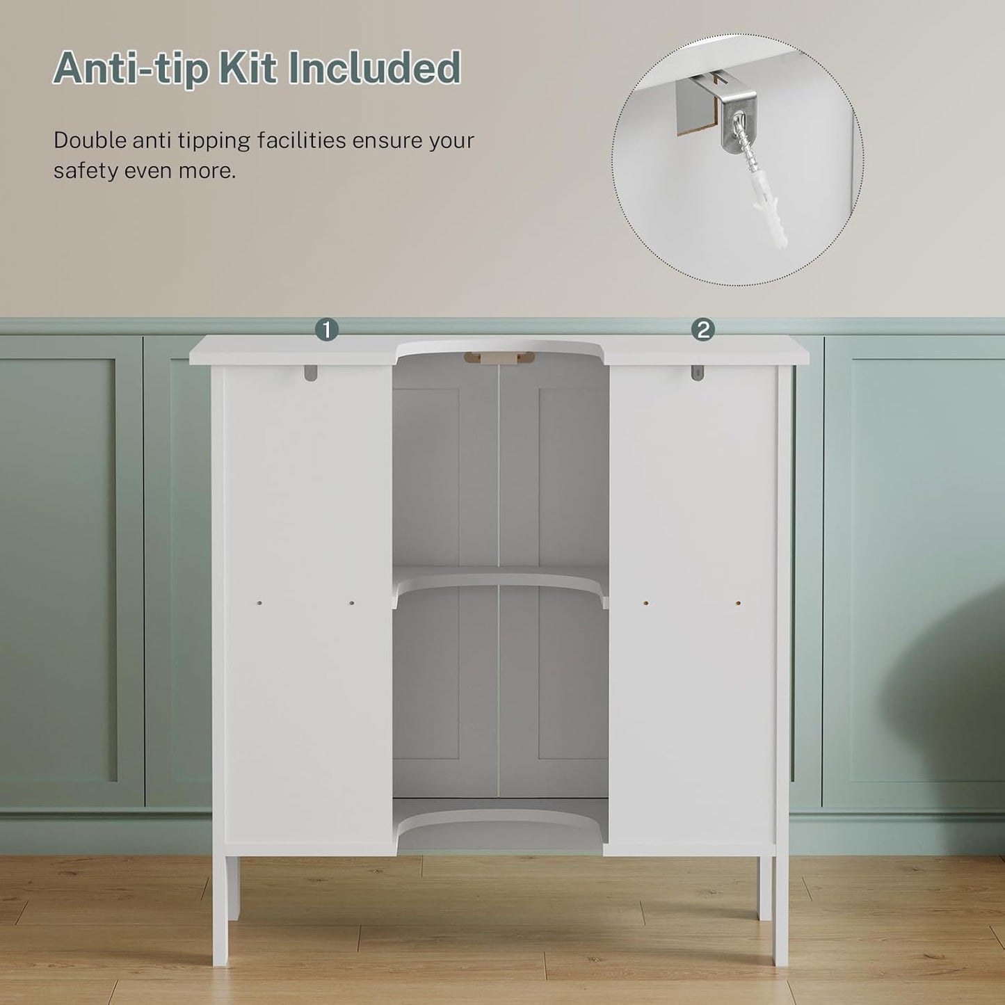 TEENFON Pedestal Sink Storage Cabinet, Under Sink Cabinet with 2 Doors & Shelf, Under Bathroom Sink Cabinet, Pedestal Sink Storage for Bathroom, White