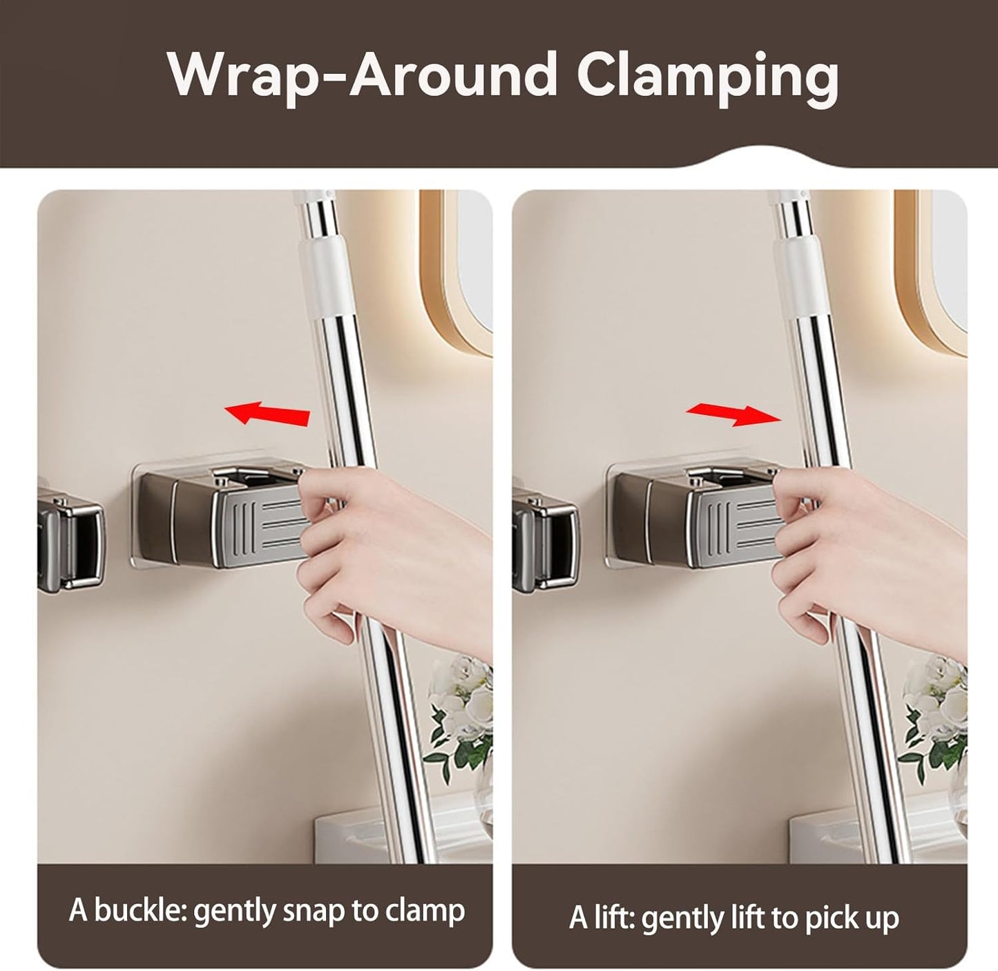 3 Pack Heavy Duty Mop Holder Wall Mount, Strong Adhesive Hanger for Broom Closet Organizer, Space Saving Utility Hooks for Bathroom Kitchen Garage Storage