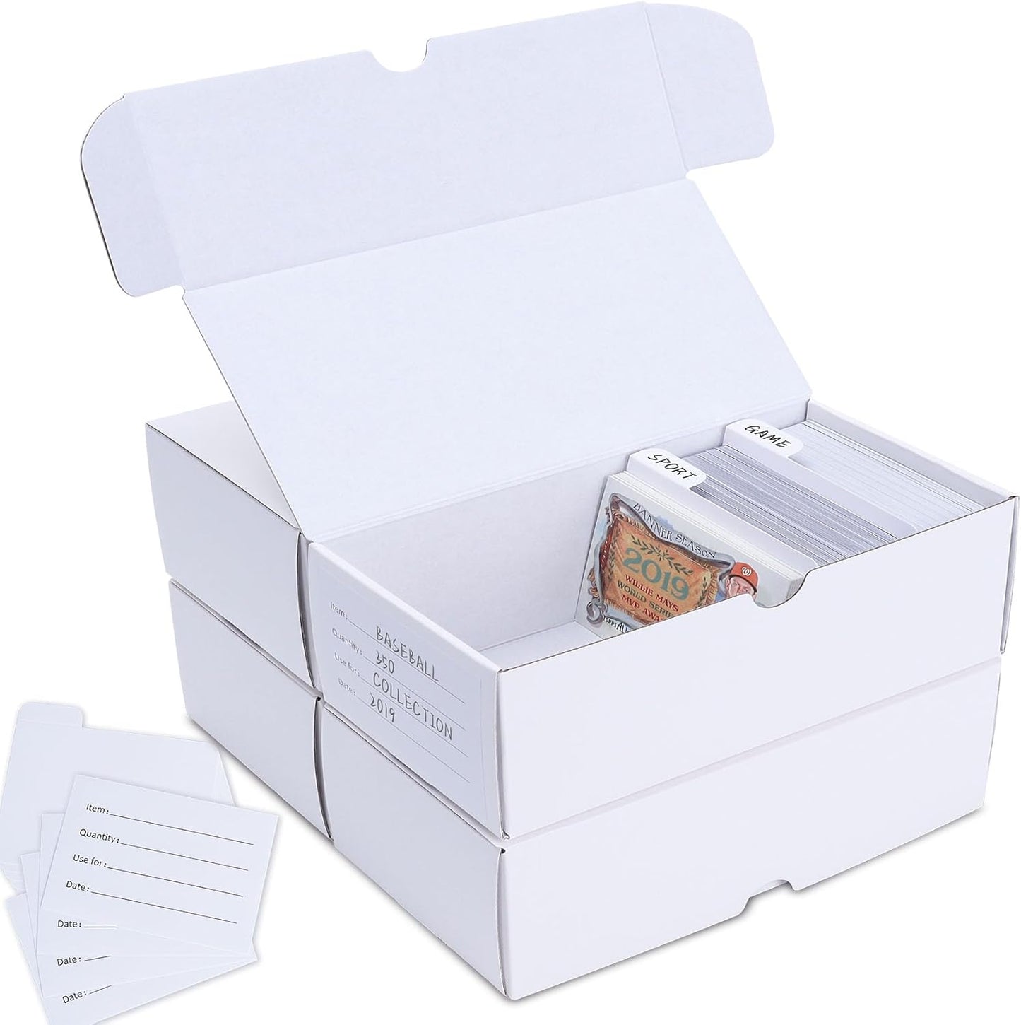 Trading-Card Storage Box, 4-Pack • 400 Count Corrugated Cardboard Storage Box with dividers & labels for TCG/Magic/Mtg Storage and Collection, Horizontal